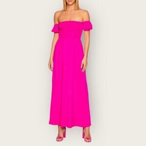 NWT | Susana Monaco | Smocked Puff Sleeve Maxi Dress | Magenta | Small